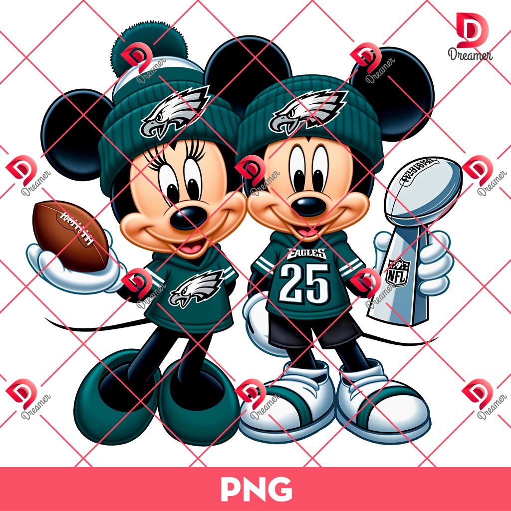 Minnie And Mickey Super Bowl LIX 2025 PNG, Disney Mouse NFL Football Champions 2025 PNG, Mickey Minnie Philadelphia Eagles Champions PNG