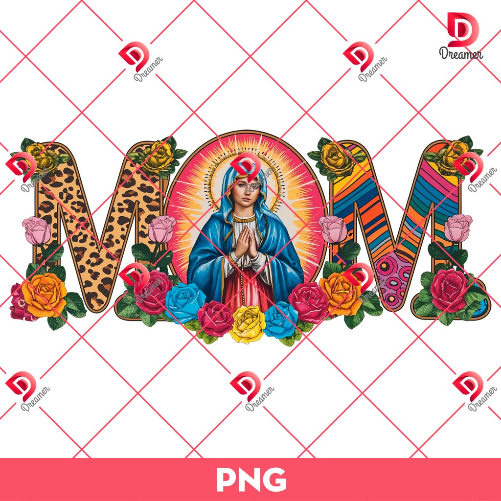 Mother Mary Leopard Rainbow Pattern PNG, Floral Mom PNG