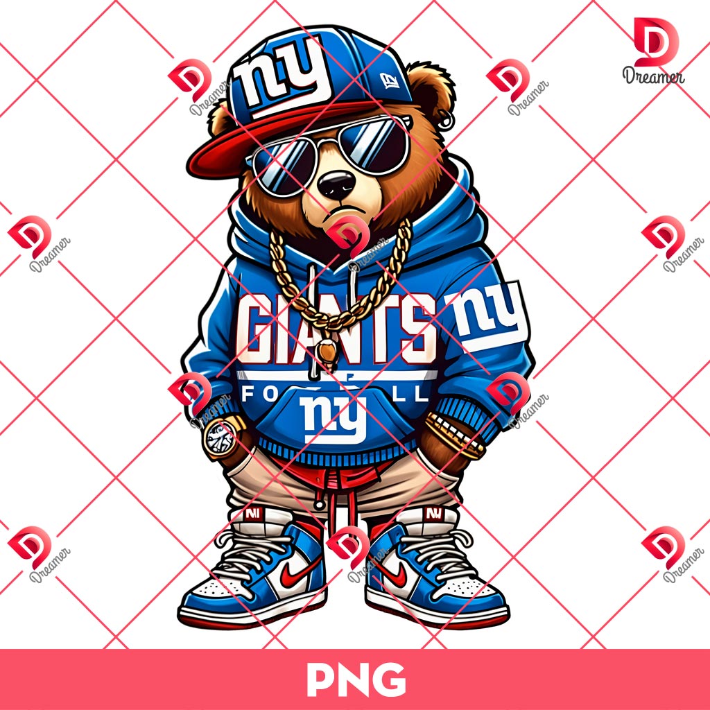New York Giants Football Teddy Bear PNG, NFL Teddy Bear Cartoon Giants PNG