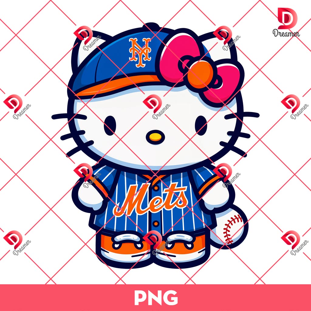 New York Mets Hello Kitty PNG, Hello Kitty MLB Baseball NY Mets PNG