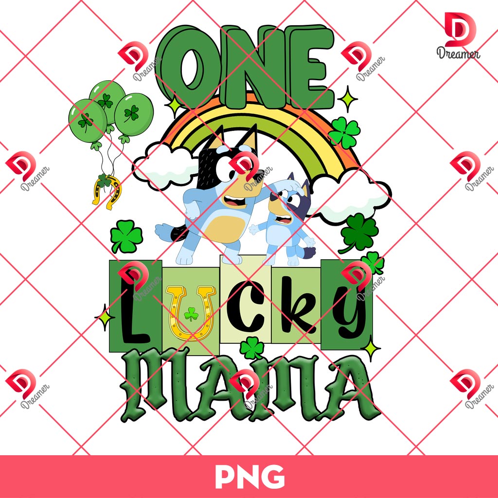 One Lucky Mama Bluey PNG, St Patricks Day Bluey Cartoon PNG