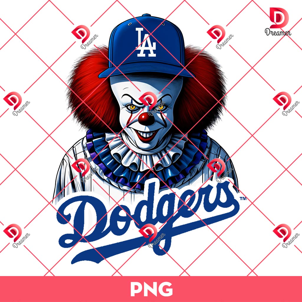 Pennywise Dodgers Baseball PNG, LA Dodgers Horror Killer PNG