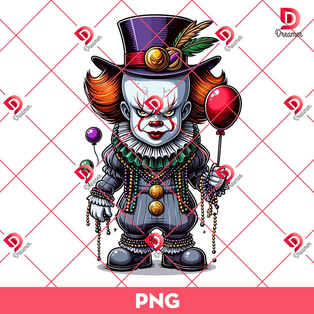 Pennywise Mardi Gras PNG, Horror Character Mardi Gras PNG