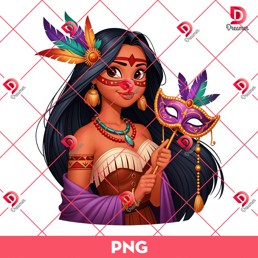 Pocahontas Mardi Gras PNG, Disney Princess Mardi Gras PNG