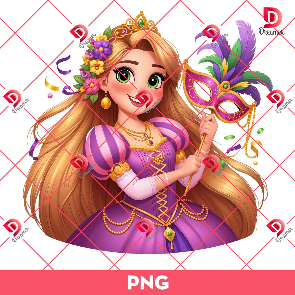 Rapunzel Mardi Gras PNG, Disney Princess Mardi Gras PNG