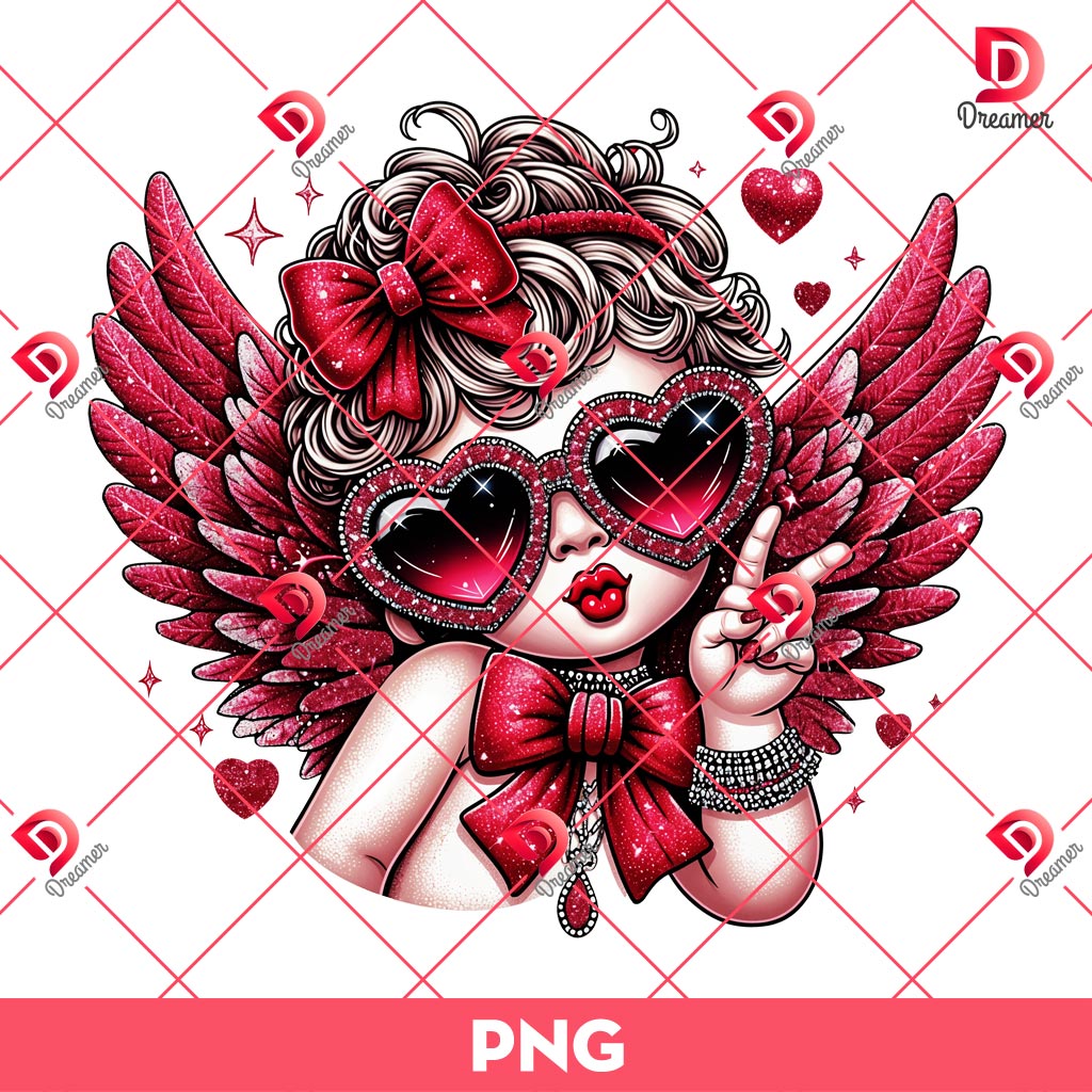 Retro Glitter Cupid Valentine PNG, Vintage Valentine Day PNG, Funny Cupid With Sunglasses Valentine Day PNG