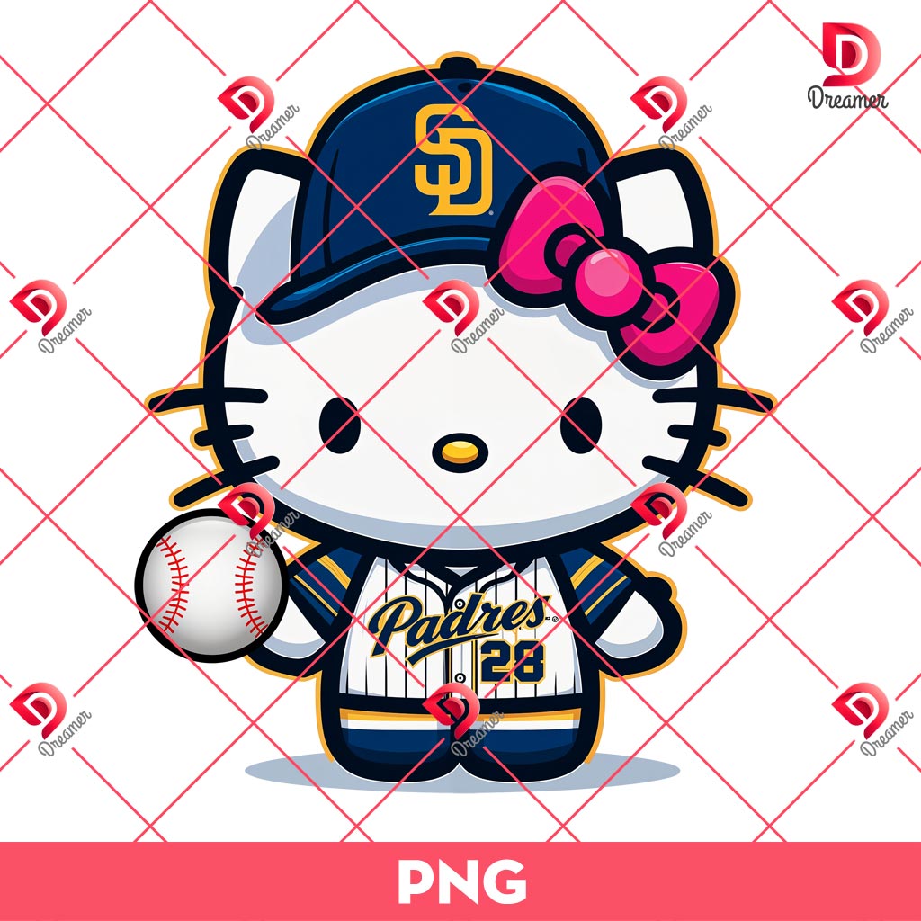 SD Padres Hello Kitty PNG, MLB Sport Hello Kitty San Diego Padres PNG, Hello Kitty Baseball Player PNG