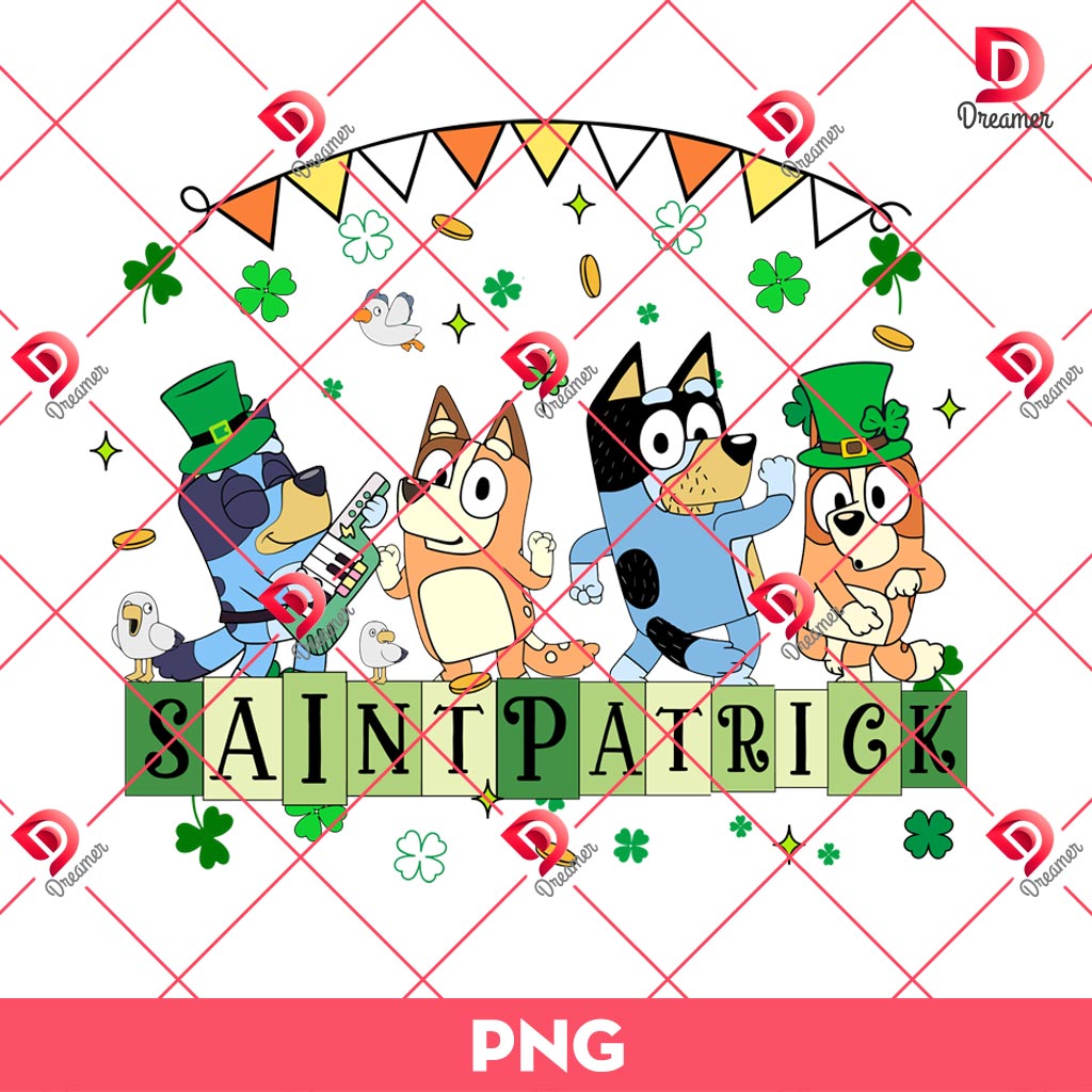 Saint Patrick Bluey Friends PNG, Bluey Bingo Happy St Patricks Day PNG