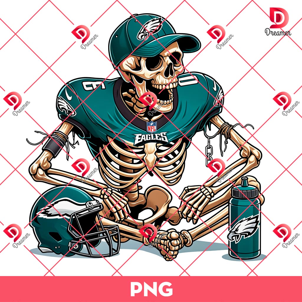 Skeleton Eagles Player Football PNG, Horror Skeleton NFL Philadelphia Eagles PNG