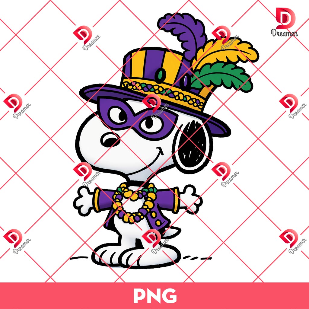 Snoopy Wearing Mardi Gras Outfits PNG, Mardi Gras Peanuts Snoopy PNG
