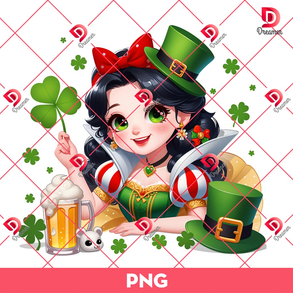 Snow White St Patricks Day PNG, Disney Princess St Patrick Shamrock PNG