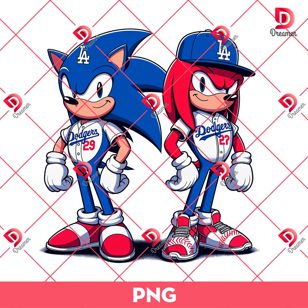 Sonic And Knuckles Los Angeles Dodgers PNG, MLB Sport Sonic Knuckles PNG, LA Dodgers Cartoon Characters PNG