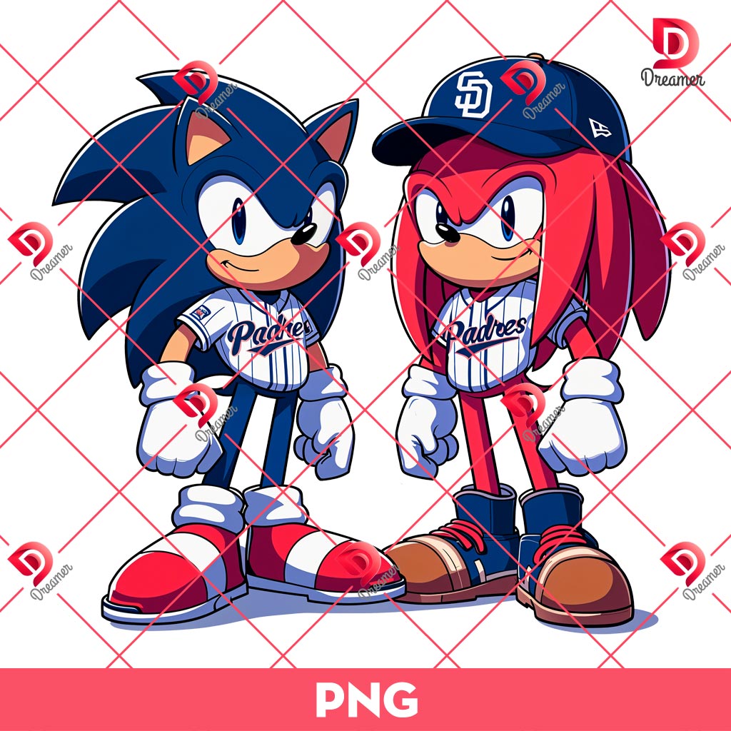 Sonic And Knuckles San Diego Padres PNG, MLB Baseball Sport Sonic PNG, SD Padres Sonic Knuckles Cartoon PNG