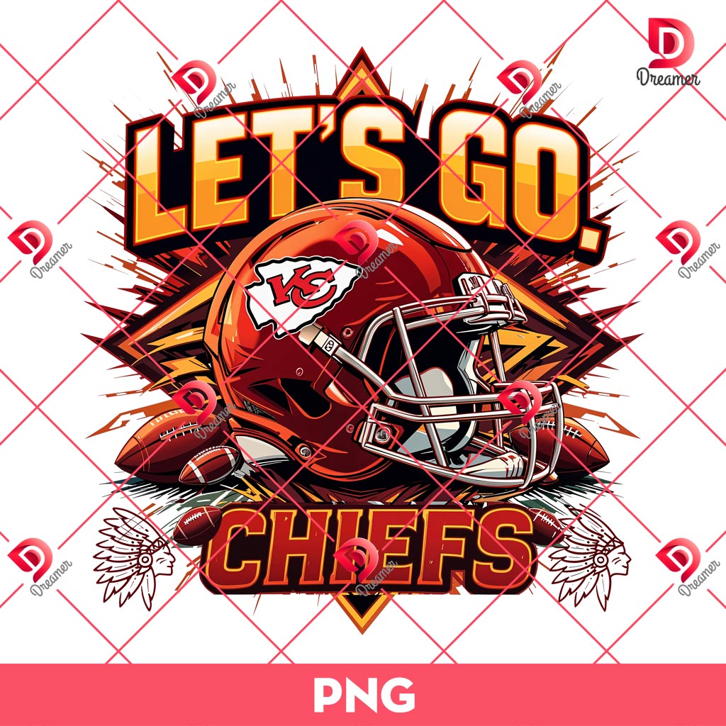 Vintage Let's Go Chiefs Design PNG, Retro Chiefs Helmet Kansas City Football Spirit In PNG