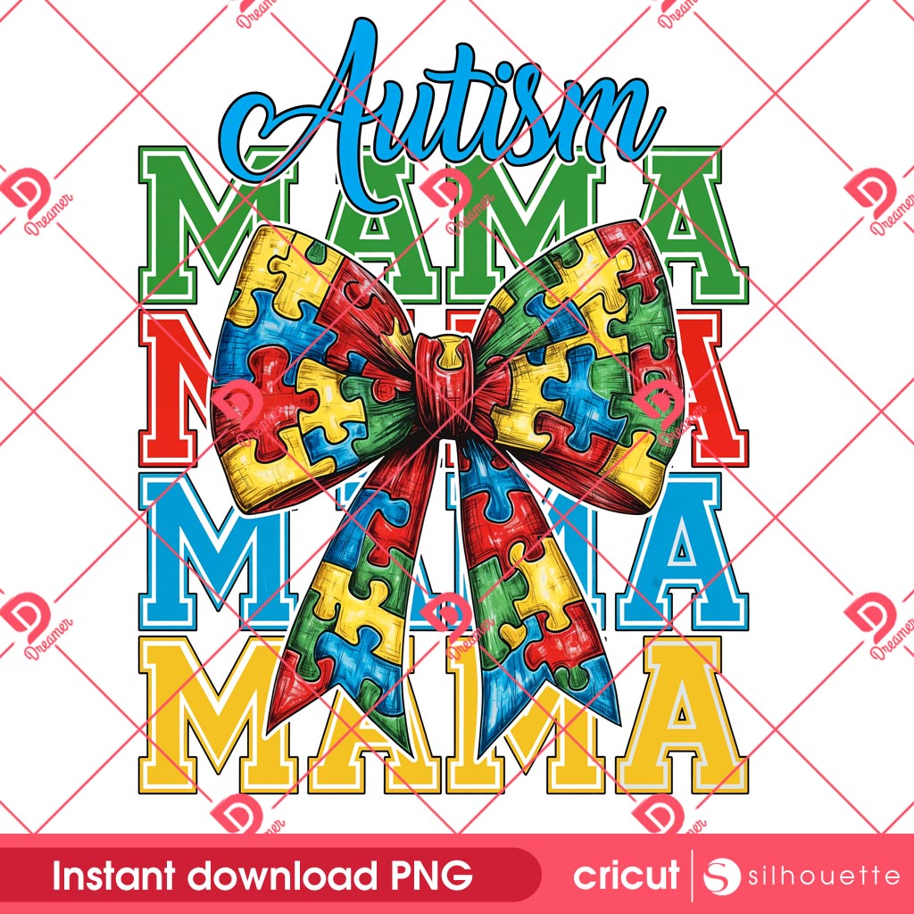 Autism Awareness Coquette Bow PNG, Retro Autism Mama PNG, Autism Advocate PNG
