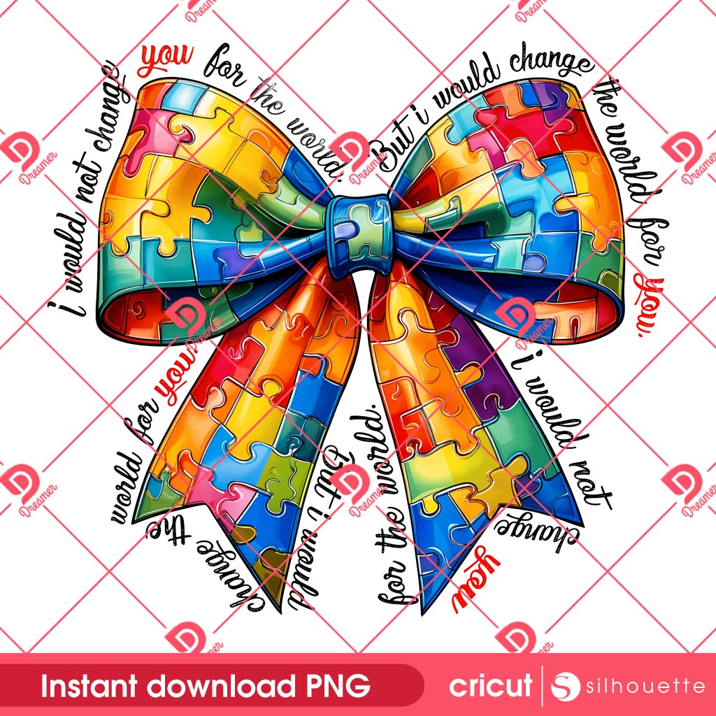 Autism Bow PNG, Autism Coquette PNG, Autism Awareness Coquette Bow PNG