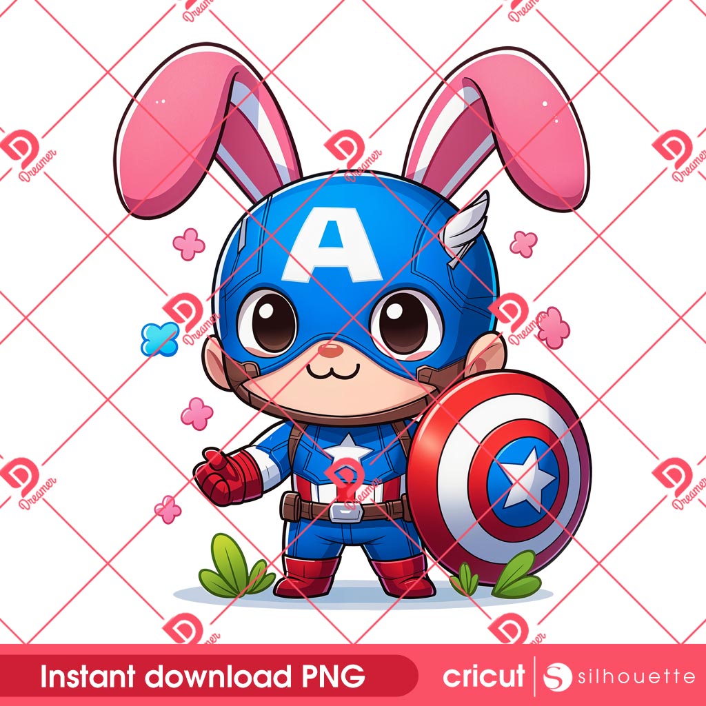 Baby Captain America Easter PNG, Superhero Captain America Bunny Easter PNG