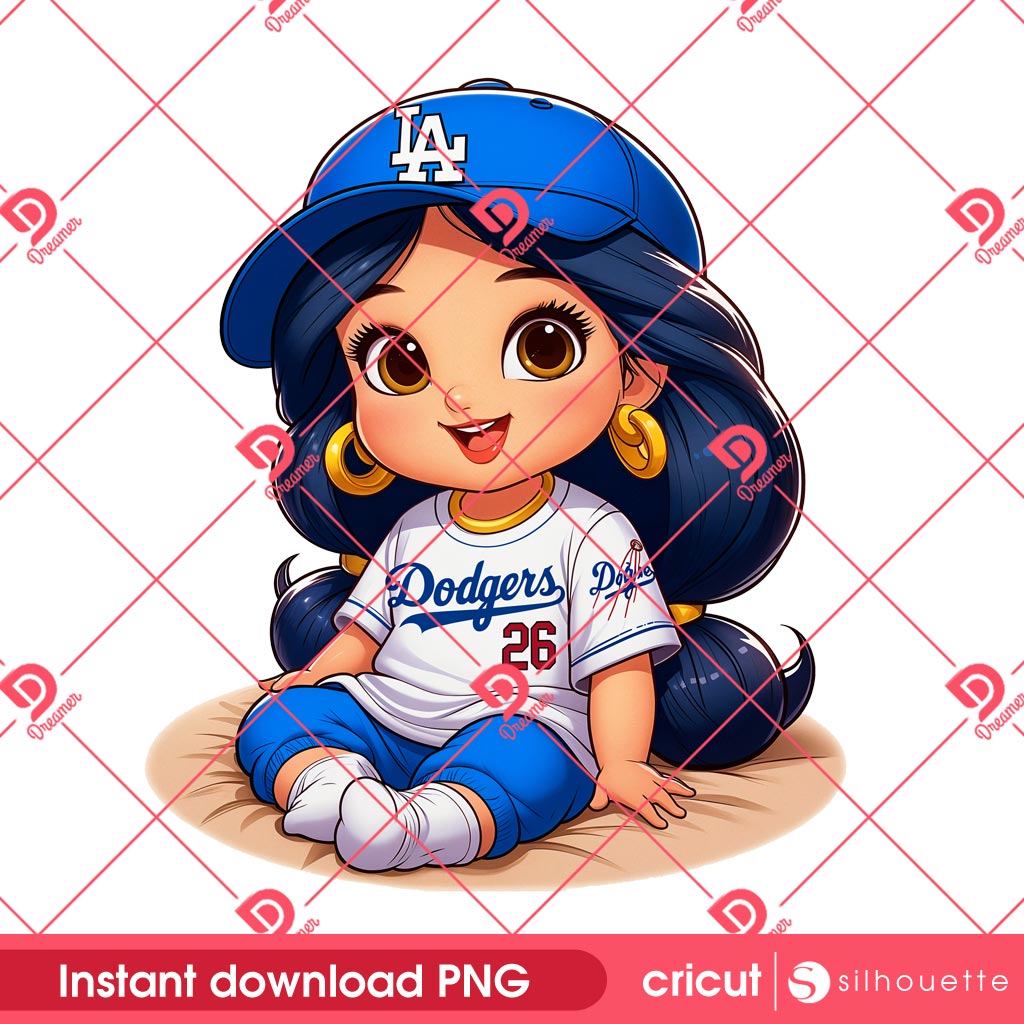 Baby Jasmine Wearing Dodgers Outfits PNG, Los Angeles Dodgers Disney Jasmine Princess PNG