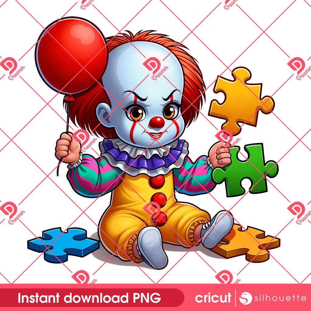 Baby Pennywise With Puzzle Peace PNG, Horror Character Autism Awareness PNG