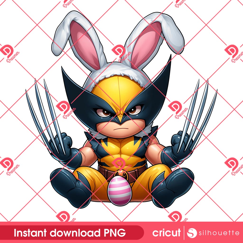 Baby Wolverine Bunny Easter PNG, Happy Easter Day Superhero Wolverine PNG