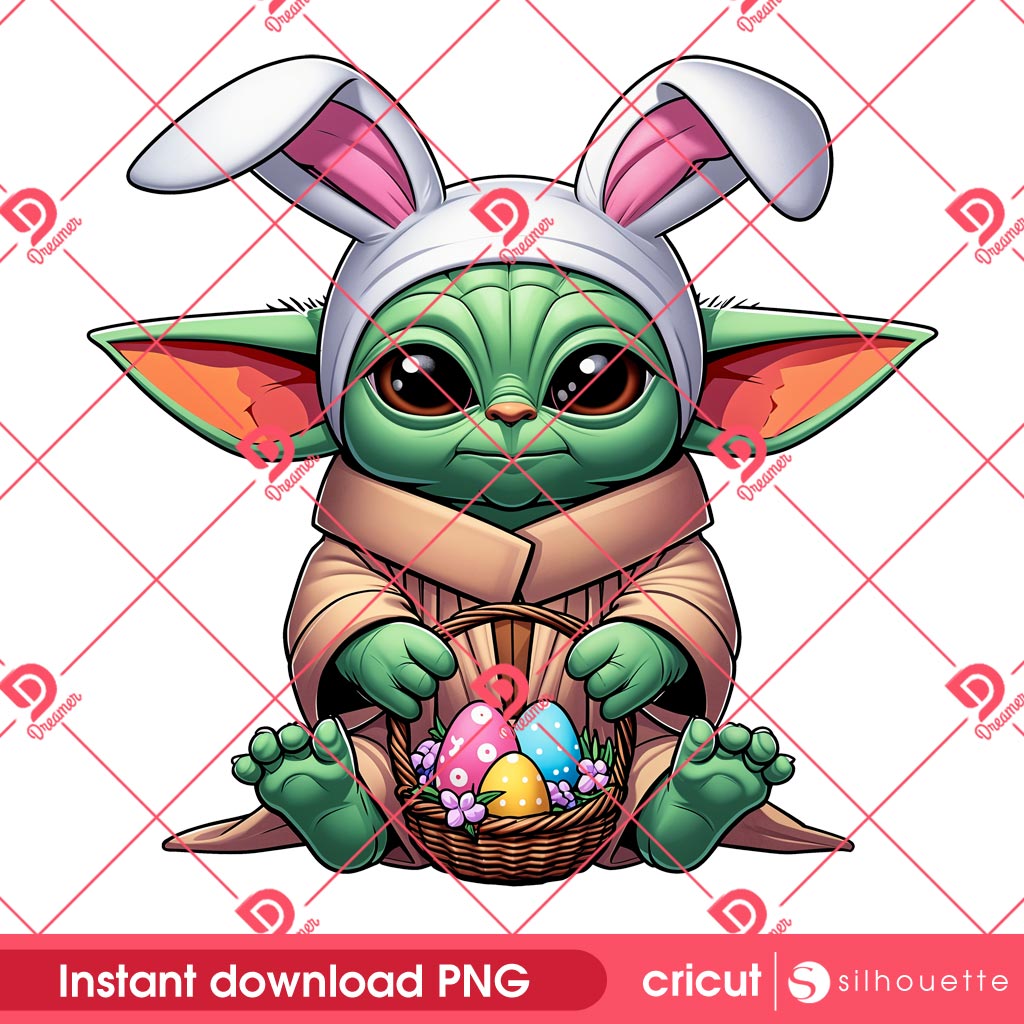 Baby Yoda Bunny Easter PNG, Yoda Star Wars With Easter Eggs PNG, Disney Star Wars Movie Easter PNG