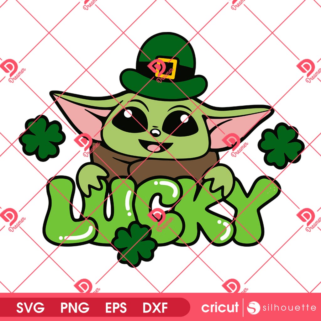 Baby Yoda Lucky St Patricks Day SVG PNG, Lucky Shamrock Disney Star Wars PNG SVG