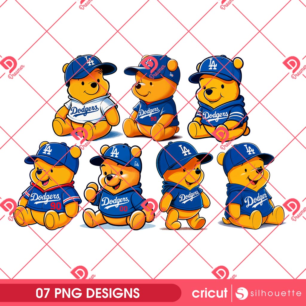 Bundle Winnie The Pooh Dodgers PNG, Winnie The Pooh Baseball Los Angeles Dodgers MLB PNG Bundle