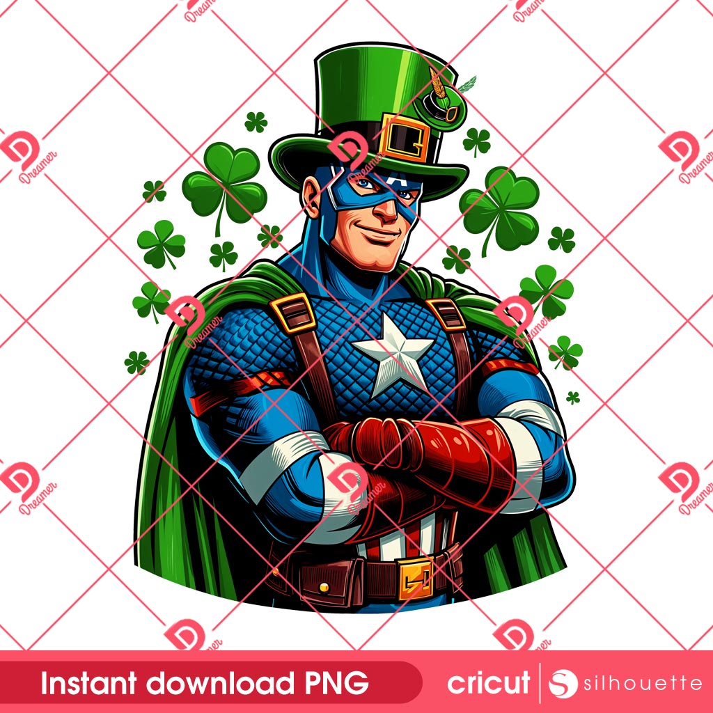 Captain America St Patricks Day PNG, Lucky Superhero St Patrick PNG