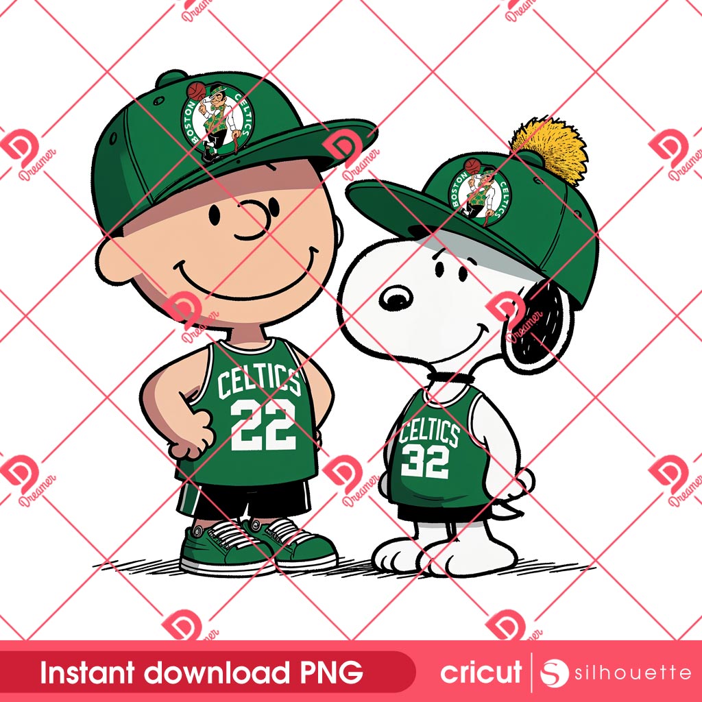 Charlie Brown And Snoopy Boston Celtics PNG, Boston Celtics Peanuts Basketball PNG