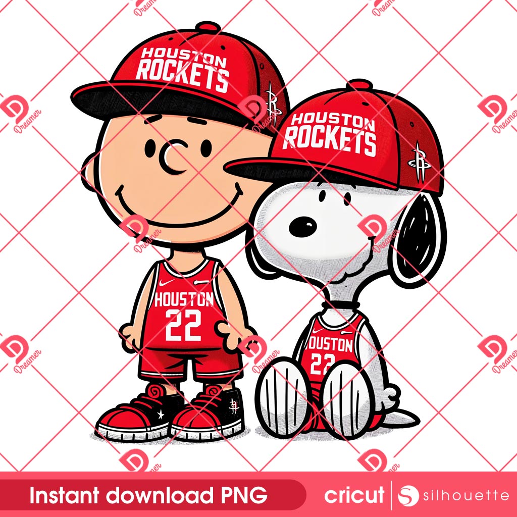 Charlie Brown And Snoopy Houston Rockets PNG, NBA Rockets Peanuts Basketball PNG