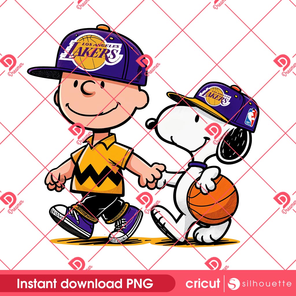 Charlie Brown And Snoopy LA Lakers PNG, Los Angeles Lakers Peanuts Basketball PNG