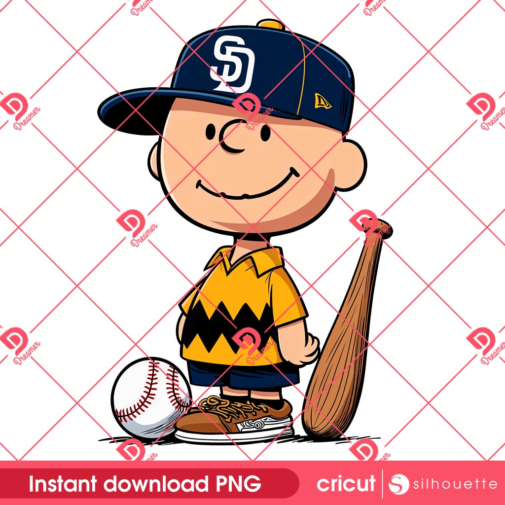 Charlie Brown San Diego Padres PNG, MLB Peanuts Snoopy Charlie Brown Baseball SD Padres PNG