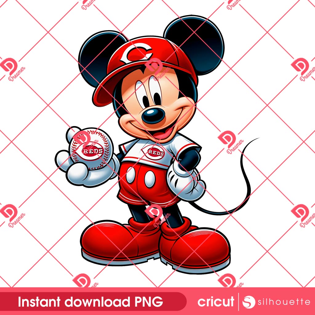 Cincinnati Reds Mickey Mouse Baseball PNG, Disney Mouse MLB Reds Team PNG