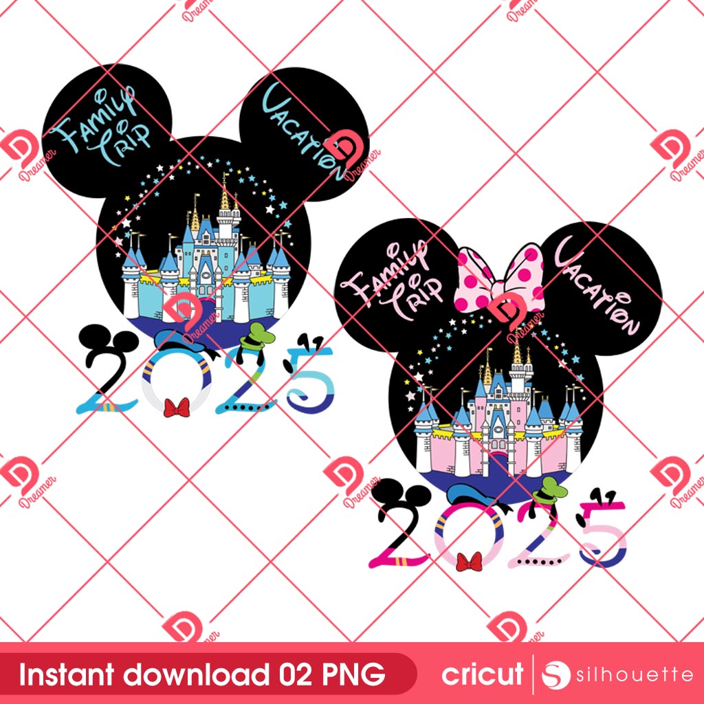 Disney 2025 Mickey Minnie Head PNG, Disney Mouse Friends Family Trip 2025 PNG, Mickey Minnie Family Vacation 2025 PNG