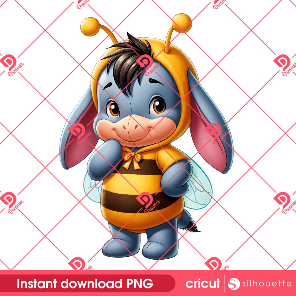 Eeyore Bee Outfit PNG, Cute Eeyore In Bee Costume PNG, Winnie The Pooh Characters PNG