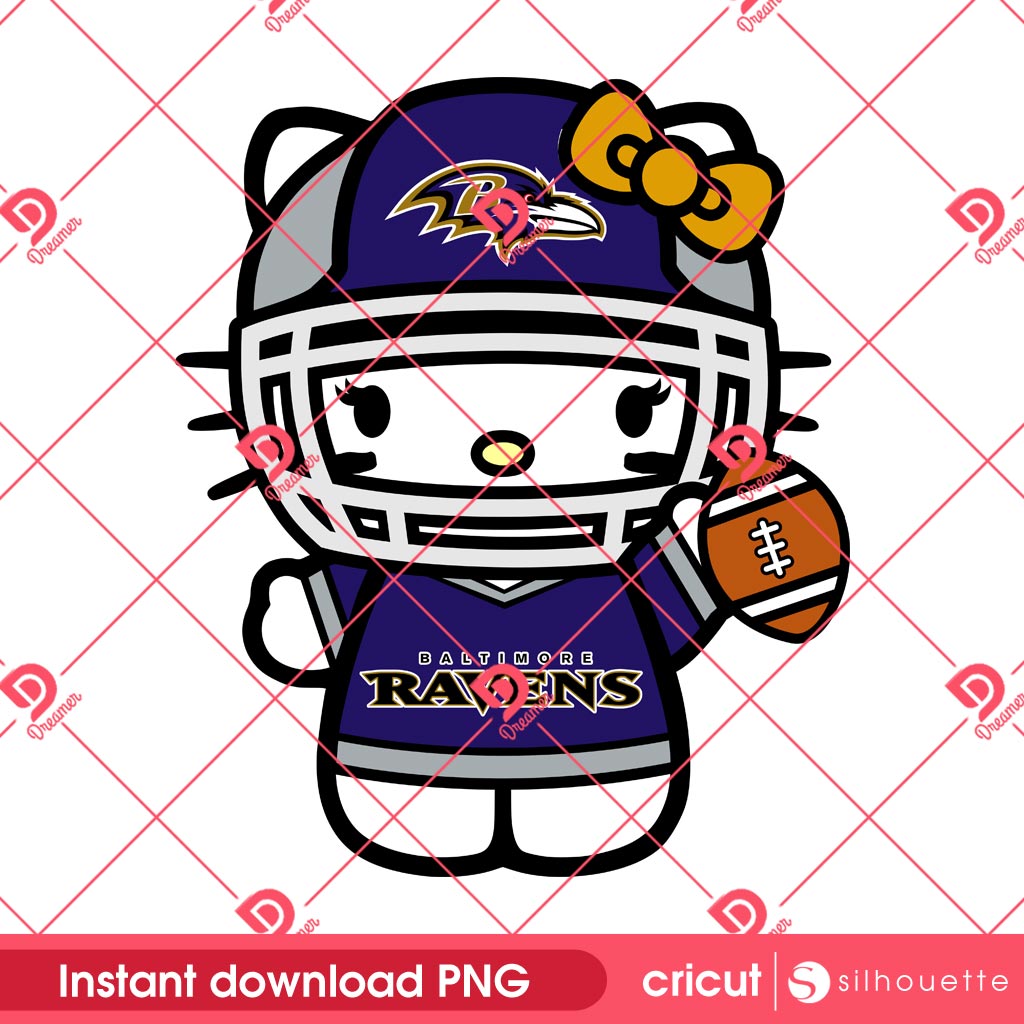 Hello Kitty Ravens PNG, Baltimore Ravens Hello Kitty NFL Football PNG