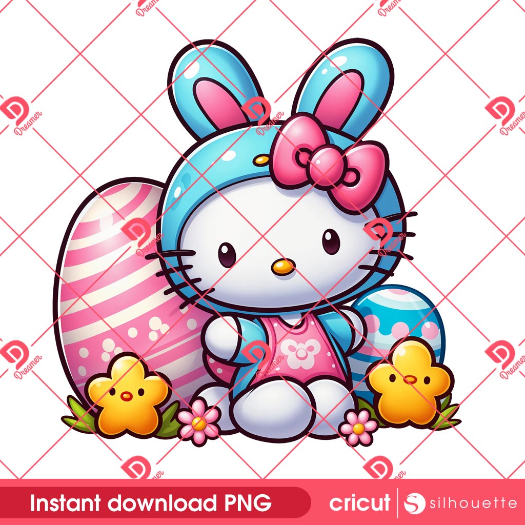 Hello Kitty With Easter Eggs PNG, Happy Easter Day Hello Kitty Bunny PNG