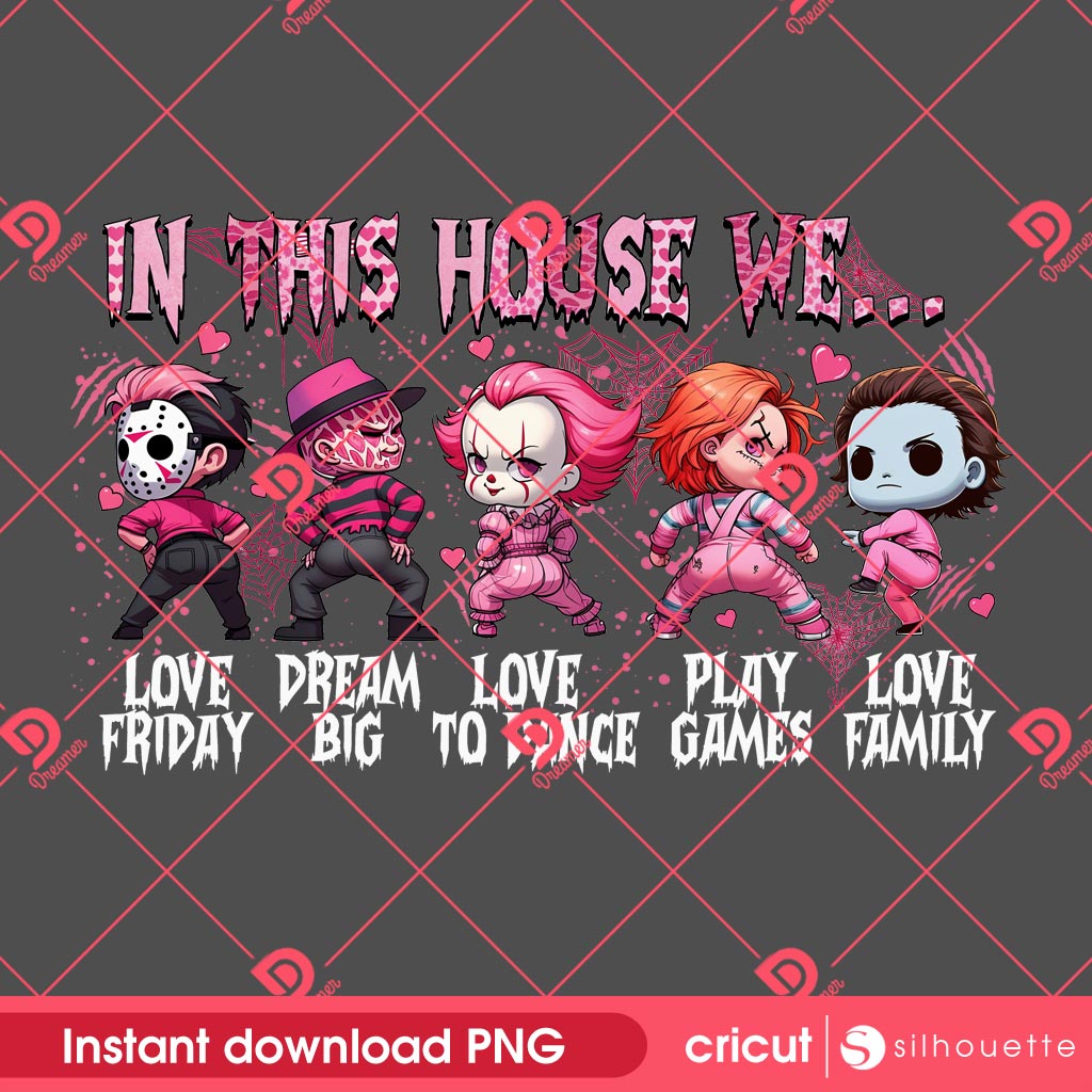 In This House We Horror Characters PNG, Horror Killers In This House PNG