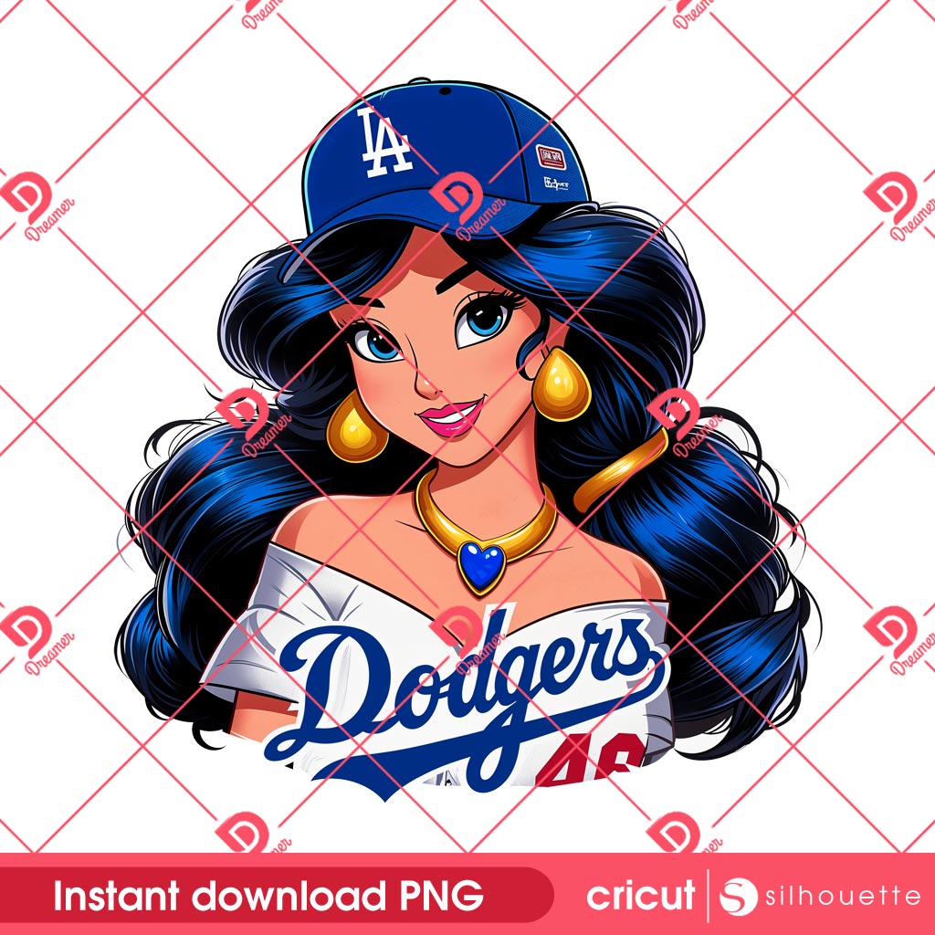 Jasmine LA Dodgers PNG, MLB Baseball Los Angeles Dodgers Cartoon Princess PNG, Disney Princess LA Dodgers PNG