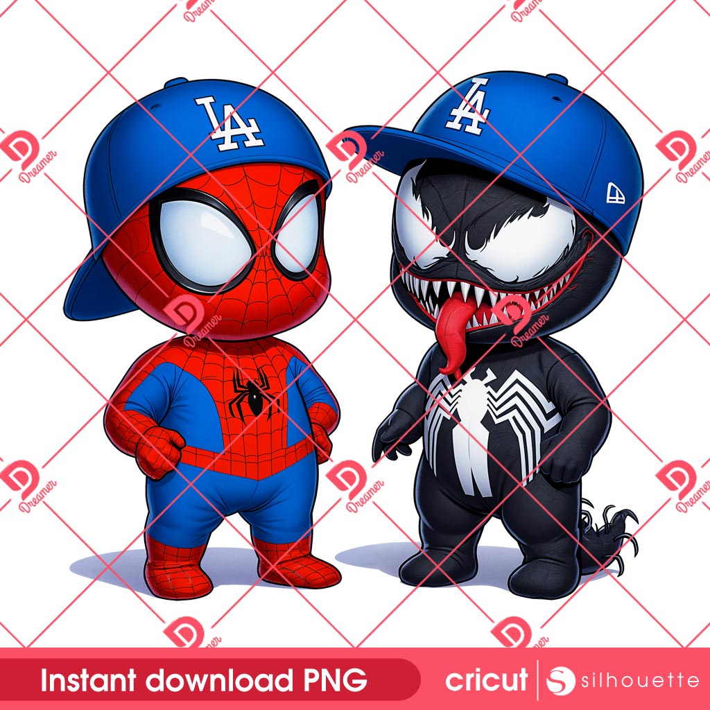 LA Dodgers Baby Venom And Spiderman PNG, Superhero Los Angeles Dodgers PNG