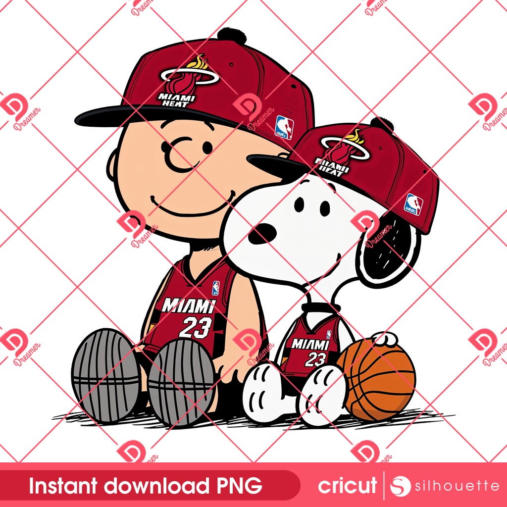 Miami Heat Charlie Brown And Snoopy PNG, NBA Miami Heat Peanuts Basketball PNG