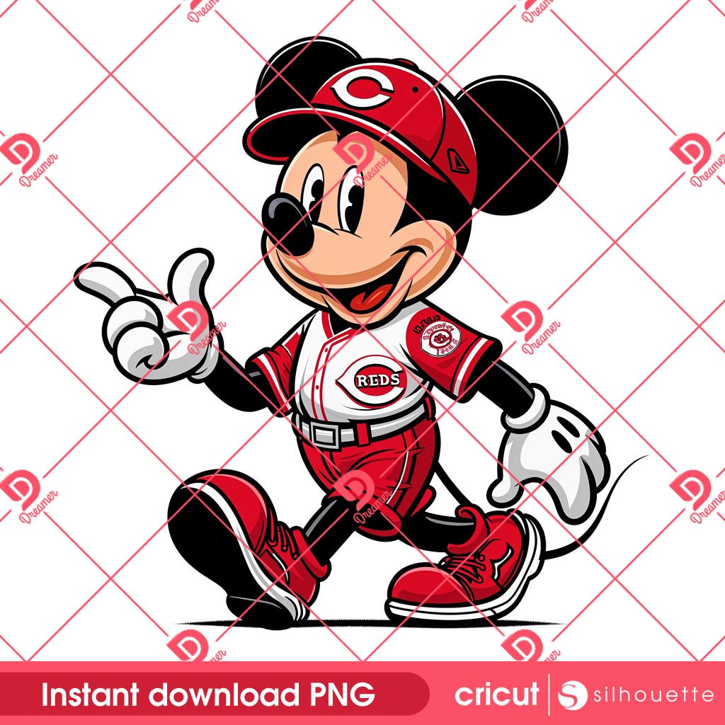 Mickey Mouse Cincinnati Reds Player PNG, Disney Mickey MLB Baseball Reds PNG