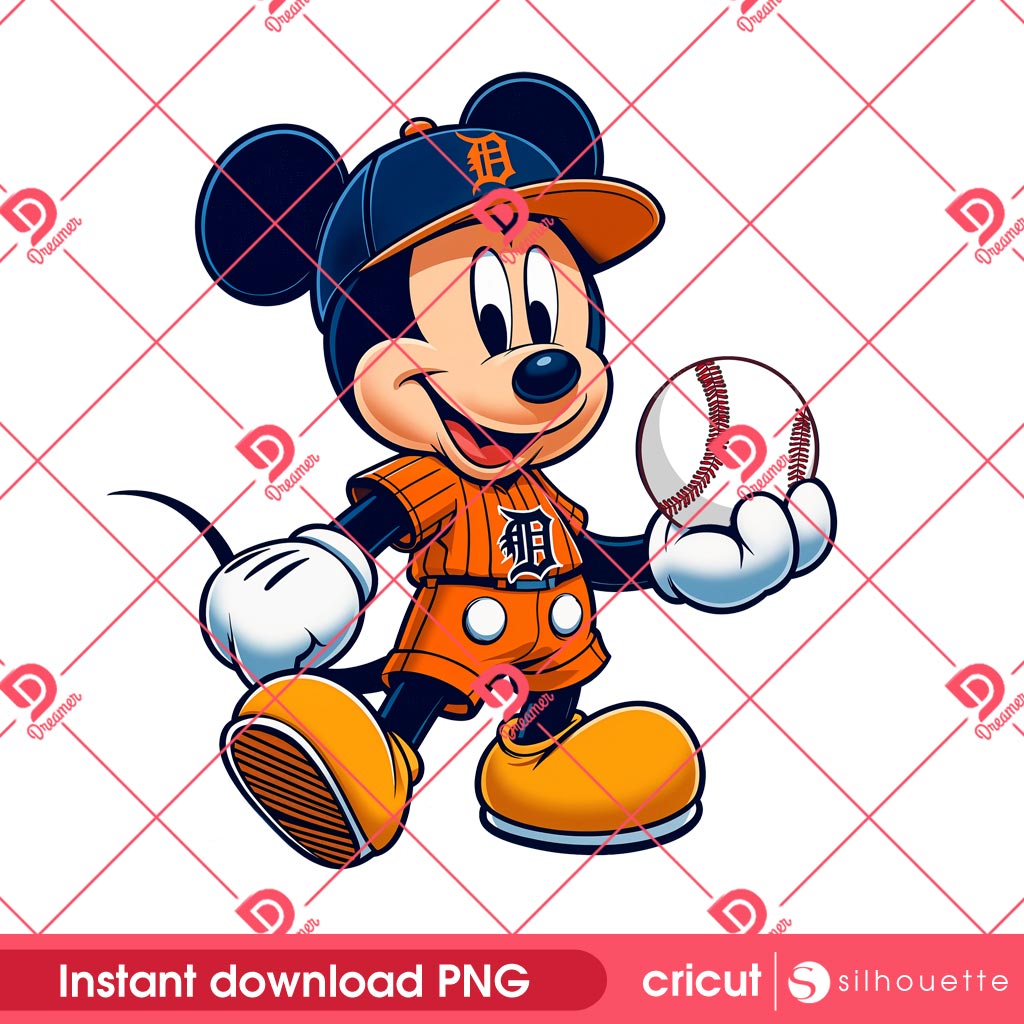 Mickey Mouse Detroit Tigers PNG, MLB Sport Disney Mickey Tigers Baseball PNG