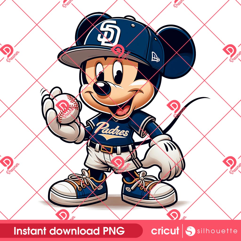 Mickey Mouse SD Padres Baseball PNG, MLB Sport Disney Mickey San Diego Padres PNG