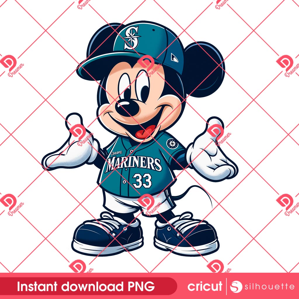 Mickey Seattle Mariners PNG, MLB Sport Disney Mickey Mouse PNG, Mickey Mariners Baseball PNG