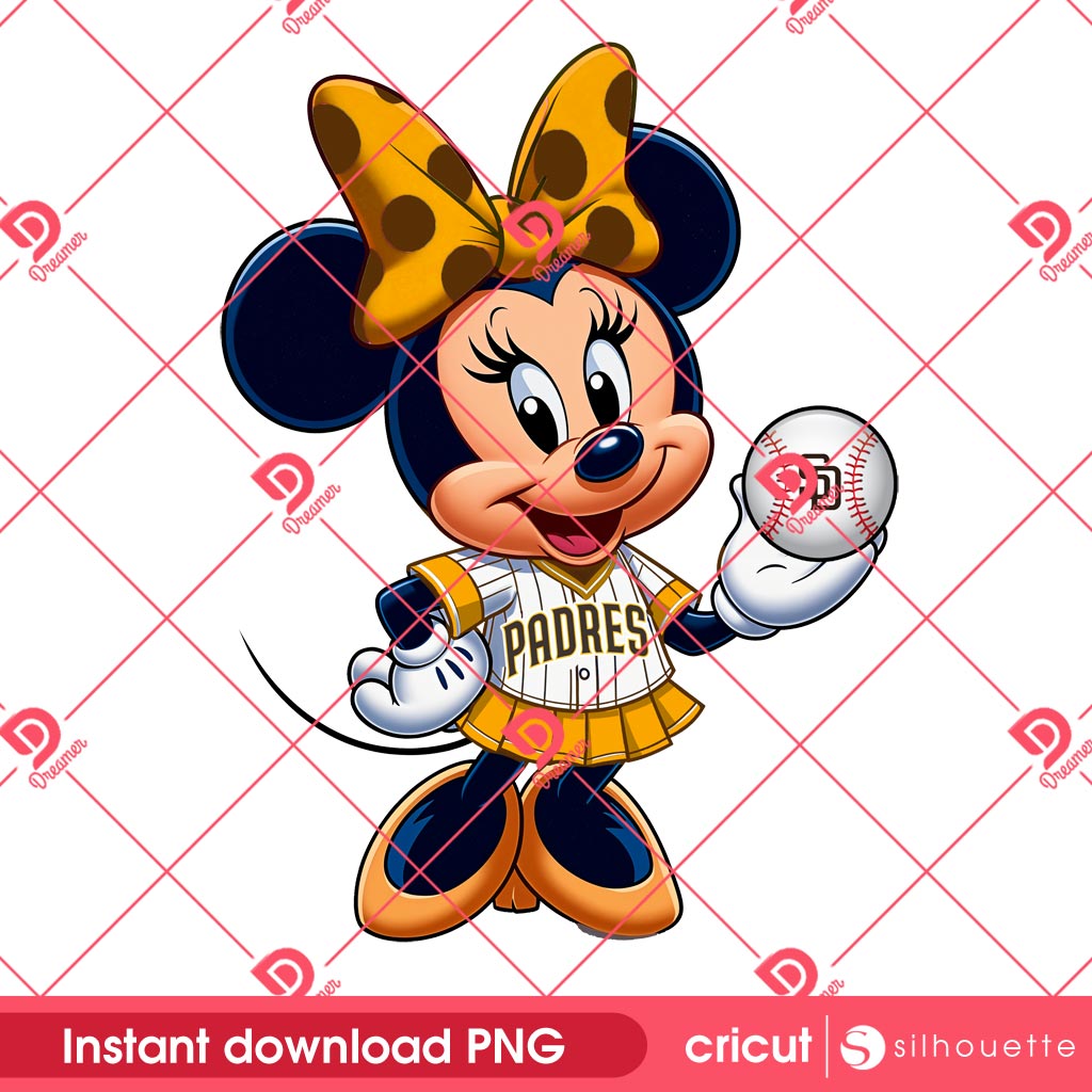 Minnie Mouse SD Padres PNG, Baseball Disney Minnie San Diego Padres PNG