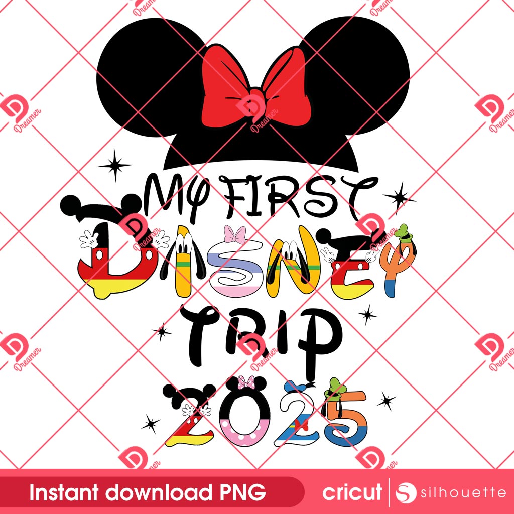 My First Disney Trip 2025 Minnie Head PNG, Disney Family 2025 PNG, Family Disney Trip Minnie Mouse PNG