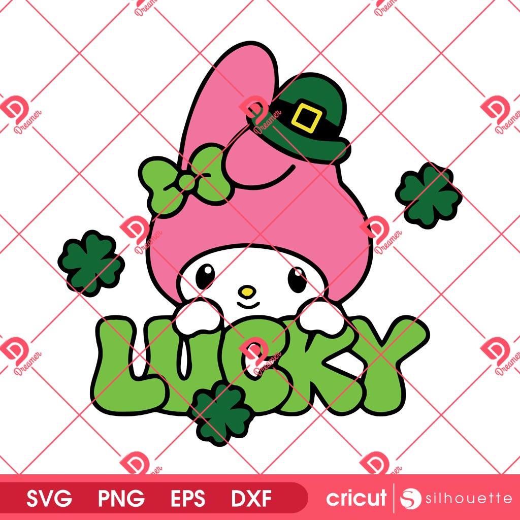 My Melody St Patricks Day SVG PNG, Lucky Shamrock My Melody PNG SVG, Sanrio St Patrick’s Day SVG