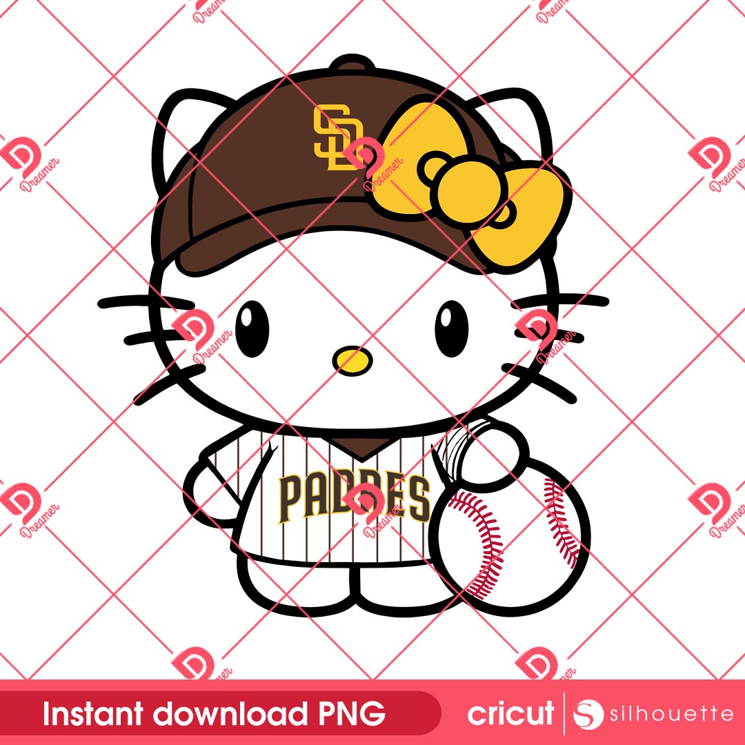 San Diego Padres Hello Kitty PNG, Hello Kitty MLB Baseball SD Padres PNG