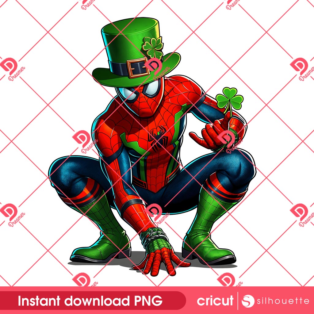 Spiderman St Patricks Day PNG, Lucky Shamrock Superhero PNG